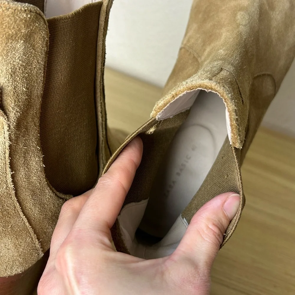 ZARA real suede tan ankle chelsea boots
